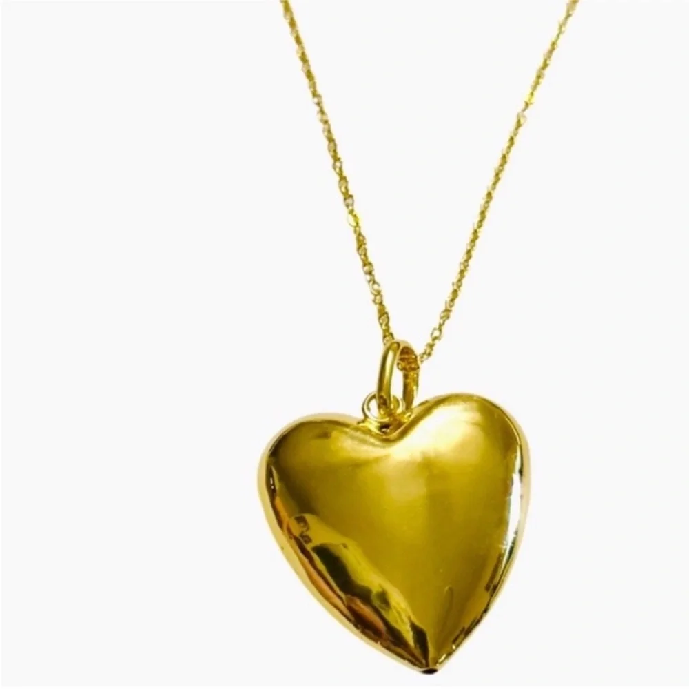 Gold Puffy Heart Pendant Necklace , Dainty Heart Necklace,‎ Valentine